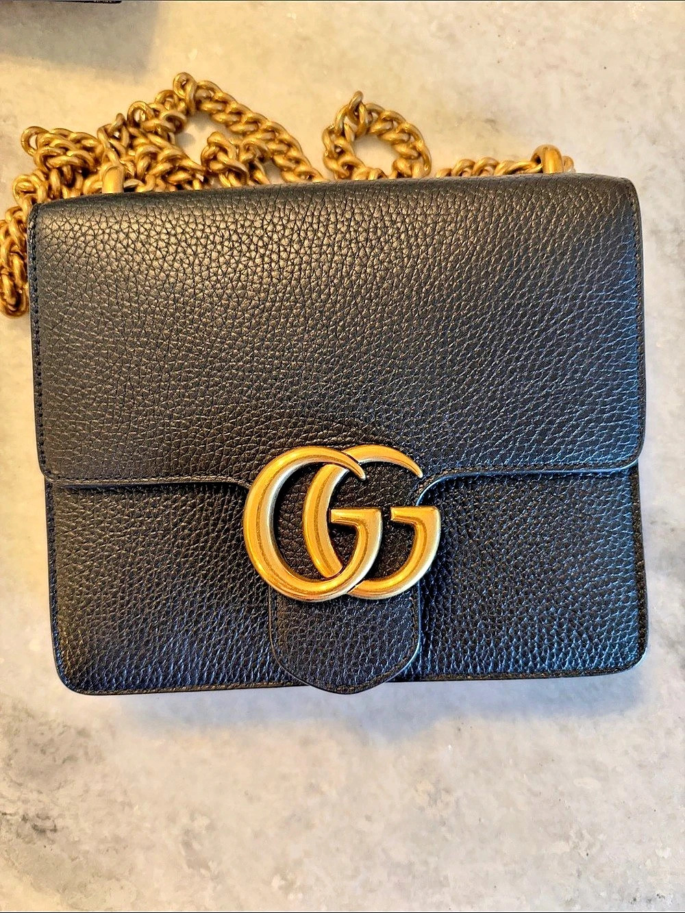Gucci GG Marmont Matelassé Mini Chain Bag in Black & Gold